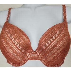 Victoria's Secret Lined Underwire Perfect Coverage Bra All Over Lace Coral 34D